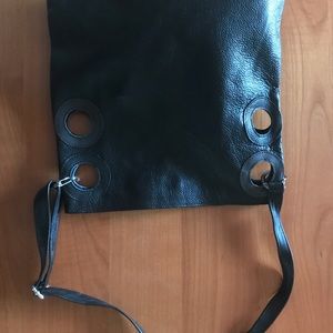 NEW!  Black Italian Leather Roman Shoulder Purse